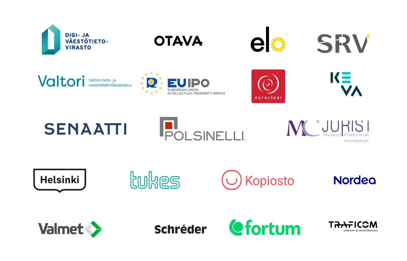 Organisations Hannele has worked with, including Nordea, Fortum, KEVA, Polsinelli, Euroclear, EUIPO and the City of Helsinki